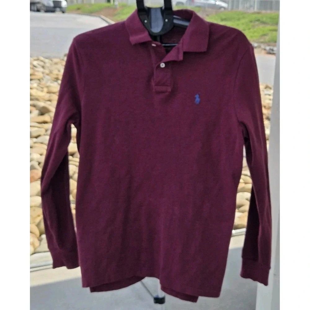 POLO RALPH LAUREN Shirt Men's M Long Sleeve Collared 100% Cotton Pullover Pony
